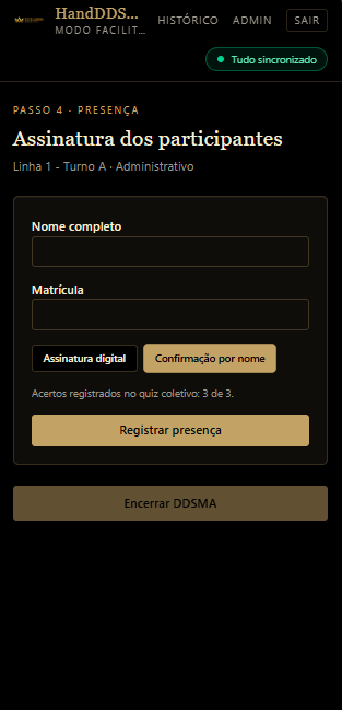 Registro de presença no HandDDSMA